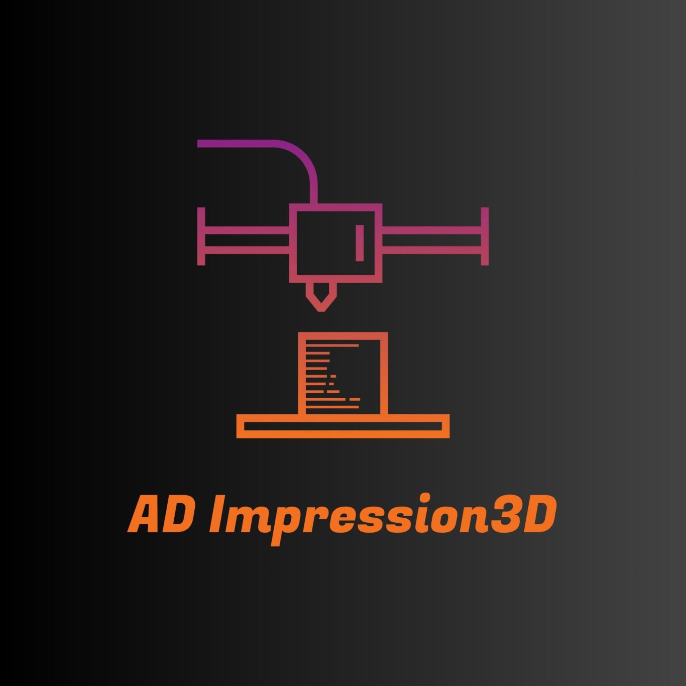 Logo AD Impression3D Logo d'AD Impression3D avec une imprimante 3D stylisée et un objet en cours d'impression.
